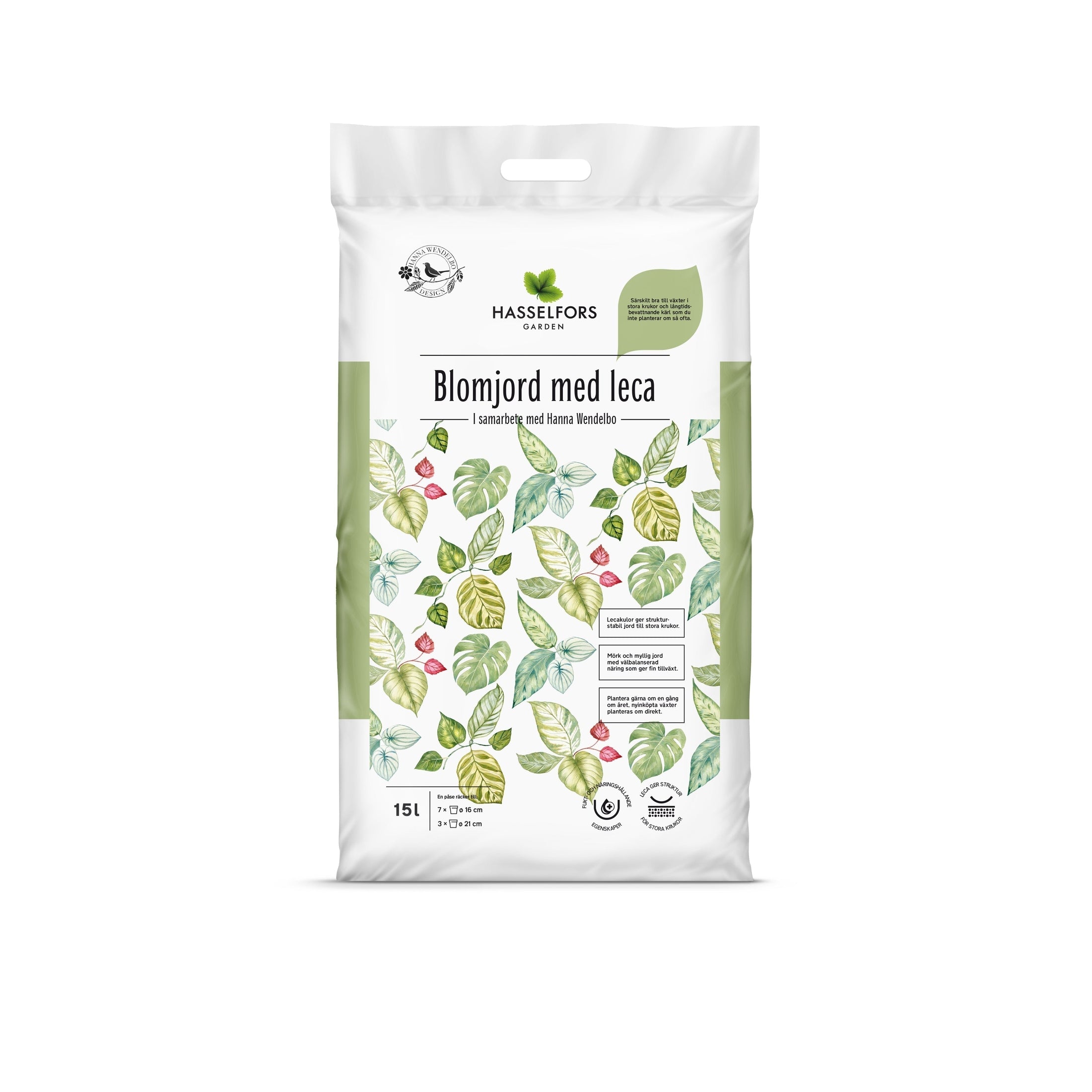 Hasselfors Hanna Wendelbo blomjord med Leca 15 liter, 51st Halvpall